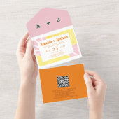 明るくはっきりしたレトロ結婚式招待状 オールインワン招待状 (貼ってはがせる)