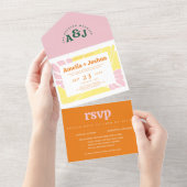 明るくはっきりしたレトロ結婚式招待状 オールインワン招待状 (貼ってはがせる)