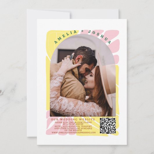 明るくはっきりしたレトロ結婚式招待状 招待状 (正面)