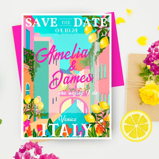 明るくイタリはっきりしたア絵を描の目的地の結婚式 セーブザデート