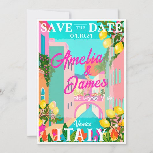 明るくイタリはっきりしたア絵を描の目的地の結婚式 セーブザデート (正面)