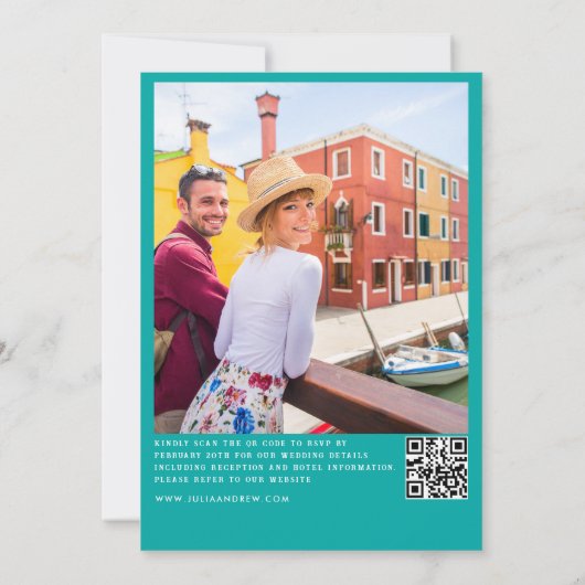 明るくイタリはっきりしたア絵を描の目的地の結婚式 セーブザデート (裏面)