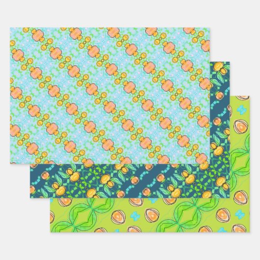 明るくカラフルて ラッピングペーパーシート (セット)