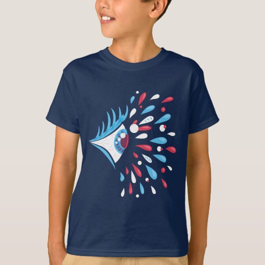 明るくカラフルなしぶきのサイケデリックな目の子供 Tシャツ (正面)
