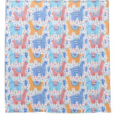 明るくカラフルなアルパカパターン シャワーカーテン (正面)