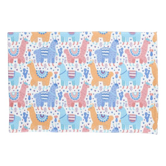 明るくカラフルなアルパカパターン 枕カバー (正面左)