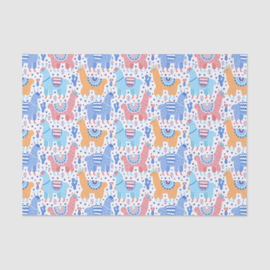明るくカラフルなアルパカパターン 薄葉紙 (正面)