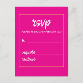 明るくカラフルなピンクの虹の結婚式RSVP ポストカード