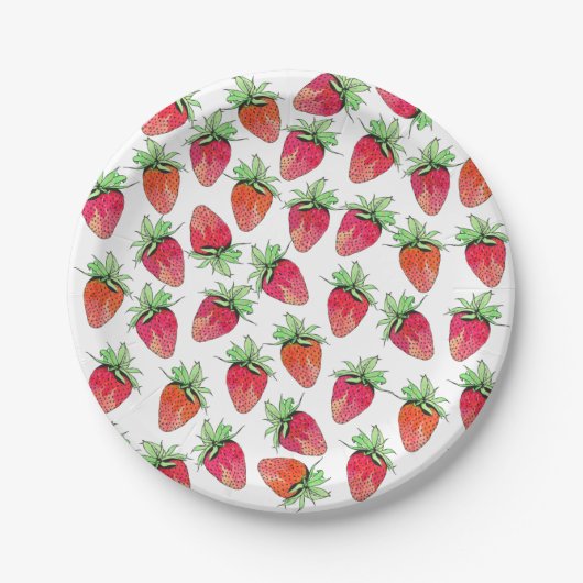 明るくカラフルな水彩画のフルーツのようないちご ペーパープレート (正面)