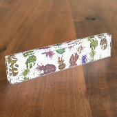 明るくカラフルな水彩画の熱帯パイナップル デスクネームプレート (側面)