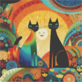 明るくカラフルな背景の猫たち, シール (正面)