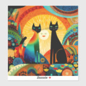 明るくカラフルな背景の猫たち, シール (シート)