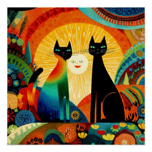 明るくカラフルな背景の猫たち, ポスター (正面)
