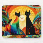 明るくカラフルな背景の猫たち, マウスパッド (正面)