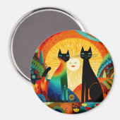 明るくカラフルな背景の猫たち, マグネット (正面/裏面)