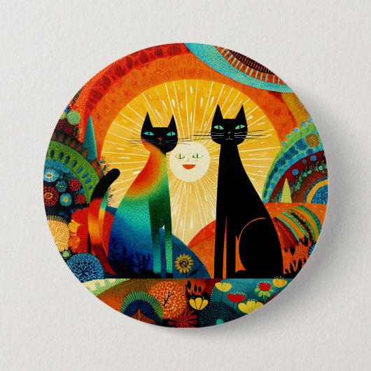 明るくカラフルな背景の猫たち, 缶バッジ (正面)