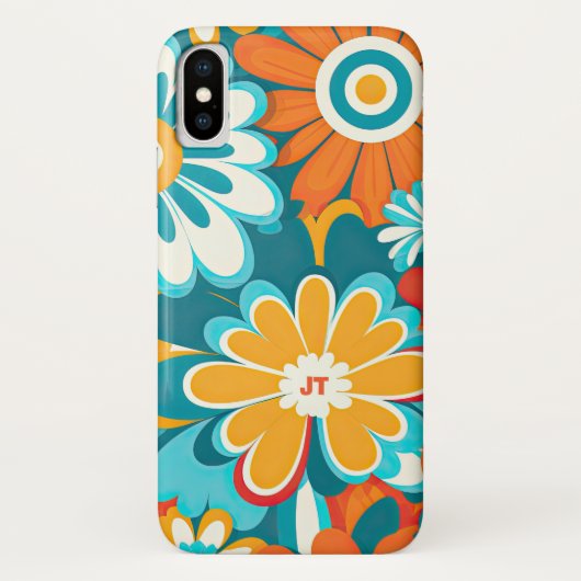 明るくカラフルな花柄の70年代レトロデザイン Case-Mate iPhoneケース (裏面)