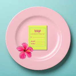 明るくカラフルな黄色とピンクの虹色の結婚式RSVP ポストカード