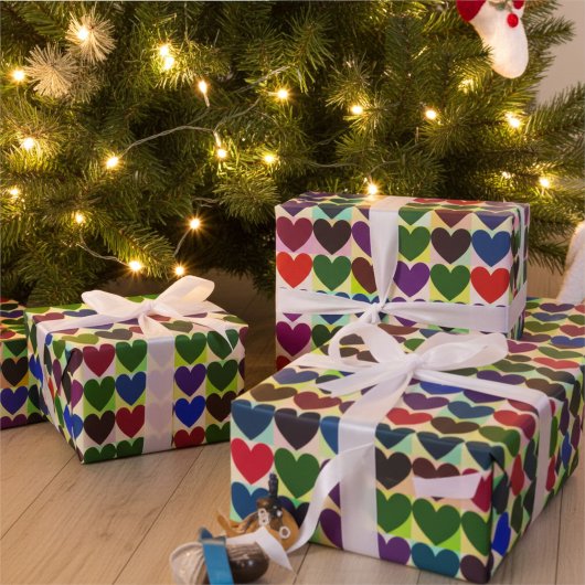明るくカラフルはっきりしたハート ラッピングペーパー