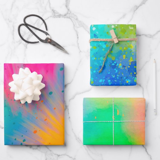 明るくカラフルはっきりした（ばちゃばちゃ）跳ねる ラッピングペーパーシート (正面)