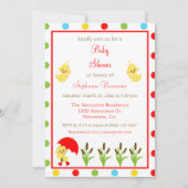 明るくカラフル水玉模様赤ちゃんシャワーダック 招待状 (正面)