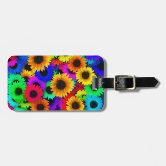 明るくサイケデリックなフラワーチャイルドのヒッピーパターン ラゲッジタグ (正面横)