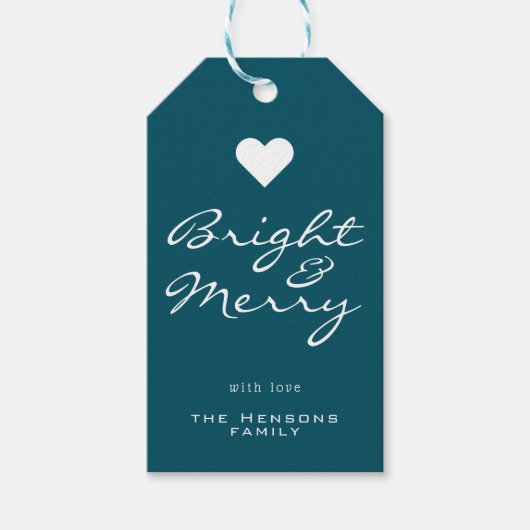 明るくスクリプメリートの青い緑の名前クリスマス ギフトタグ (正面)