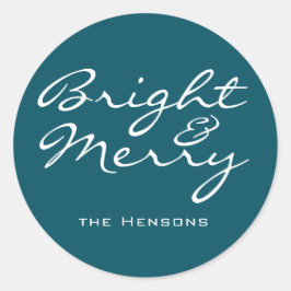 明るくスクリプメリートの青い緑の名前クリスマス ラウンドシール