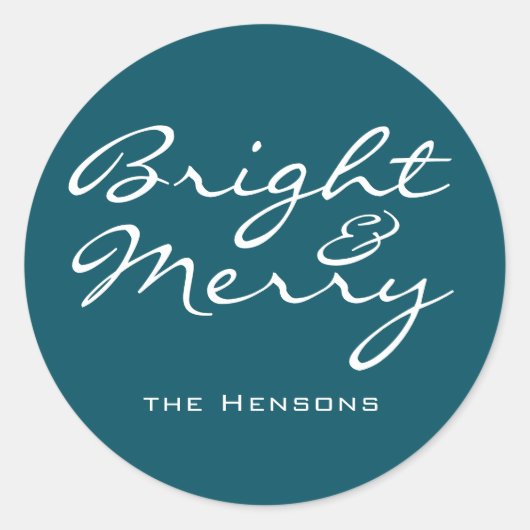 明るくスクリプメリートの青い緑の名前クリスマス ラウンドシール (正面)