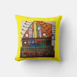 明るくバードハカラフルウスの黄色い背景 クッション