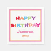 明るくパーソナライズされたカラフルハッピーバースデー スタンダードカクテルナプキン (正面)
