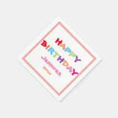 明るくパーソナライズされたカラフルハッピーバースデー スタンダードカクテルナプキン (角)