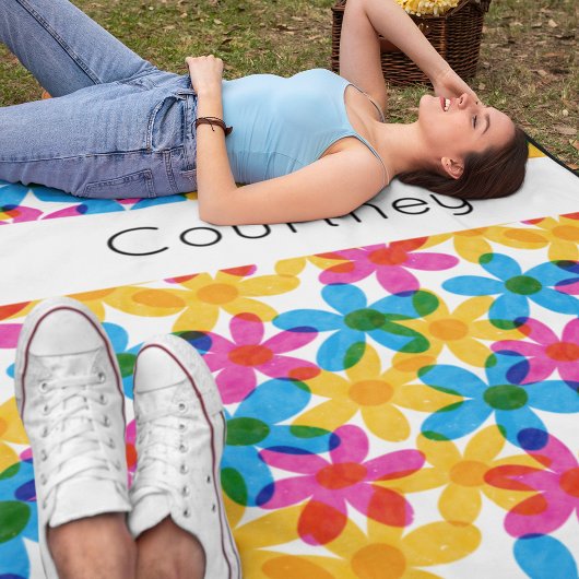 明るくヒッピーはっきりしたの花レトロフローラ フリースブランケット