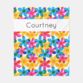 明るくヒッピーはっきりしたの花レトロフローラ フリースブランケット (正面)