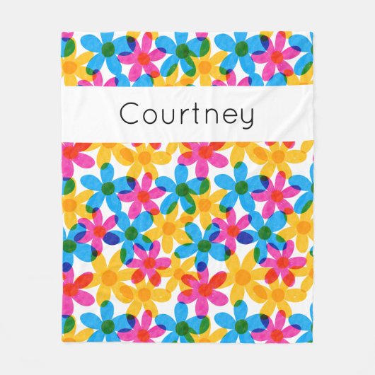 明るくヒッピーはっきりしたの花レトロフローラ フリースブランケット (正面)