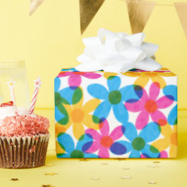 明るくヒッピーはっきりしたの花レトロフローラ ラッピングペーパー