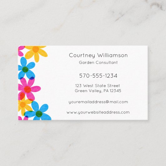 明るくヒッピーはっきりしたの花レトロフローラ 名刺 (正面)