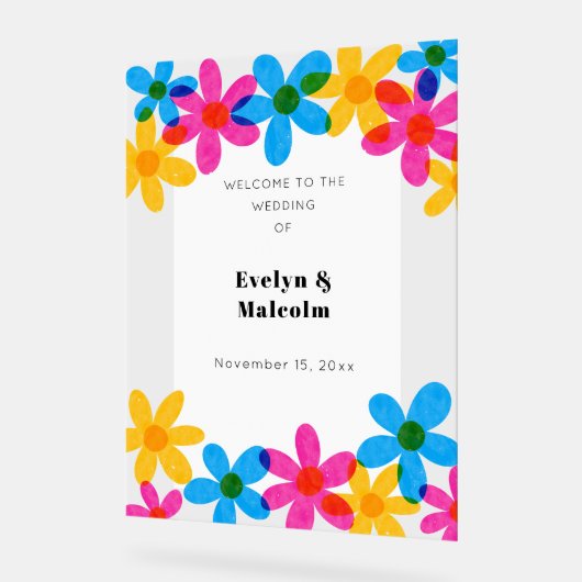 明るくヒッピーはっきりしたの花春の結婚式 アクリルサイン (傾斜)