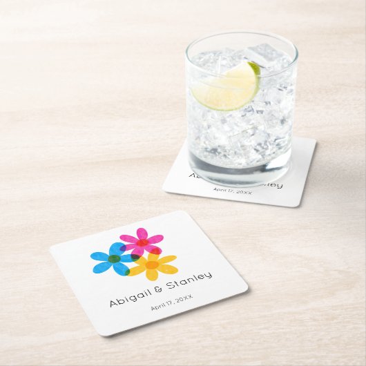 明るくヒッピーはっきりしたの花春の結婚式 スクエアペーパーコースター (インサイチュ)