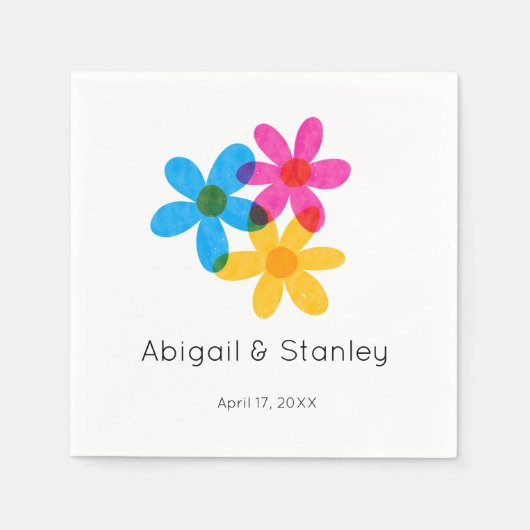 明るくヒッピーはっきりしたの花春の結婚式 スタンダードカクテルナプキン (正面)