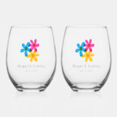 明るくヒッピーはっきりしたの花春の結婚式 ステムなしワイングラス (正面)