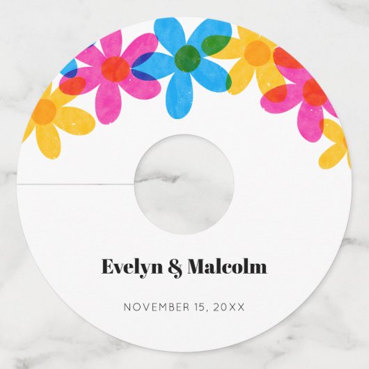 明るくヒッピーはっきりしたの花春の結婚式 ワイングラスタグ (正面)