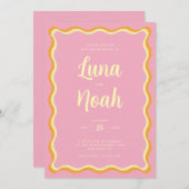 明るくピンクはっきりしたの結婚式招待状 招待状 (正面/裏面)