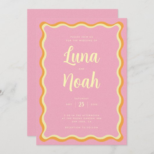 明るくピンクはっきりしたの結婚式招待状 招待状 (正面/裏面)