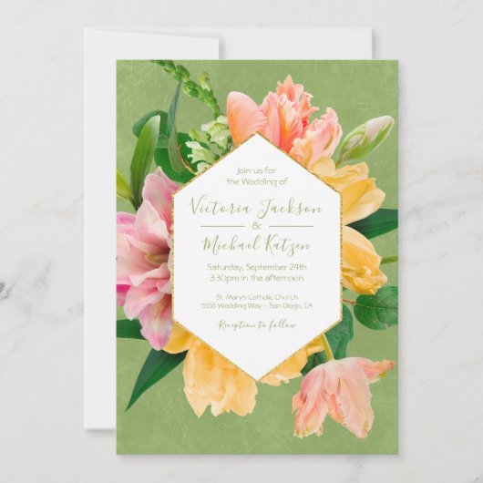 明るくフローラはっきりした結婚式招待状 招待状 (正面)