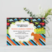 明るくモダンな恐竜の誕生日パーティー招待状 招待状 (スタンド正面)