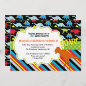 明るくモダンな恐竜の誕生日パーティー招待状 招待状 (正面/裏面)