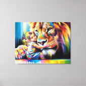 明るくライオンハカラフルグデジタルアート鮮やか キャンバスプリント (正面)
