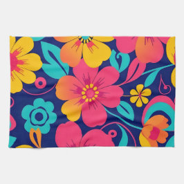 明るくレトロはっきりしたの花 – ドーパミンスタイル キッチンタオル
