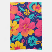 明るくレトロはっきりしたの花 – ドーパミンスタイル キッチンタオル (縦)